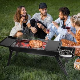 Foldable Charcoal BBQ Grill with Shelf Stainless Steel Grill Net Easy Setup Portable Tabletop Barbecue Grill for Camping Picnic Outdoor Party Bac