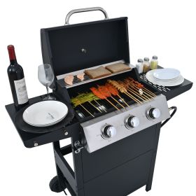 Propane Gas Grill 4 Burner Barbecue Grill, Stainless Steel 34,000 BTU Patio Garden Barbecue Grill with Two Shelves, Lid, Wheels and Bottle Opener