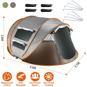 Pop Up Tent Automatic Setup Camping Tent Waterproof Instant Setup Tent with 4 Mosquito Net Windows Carrying Bag for Hiking Climbing Adventure Fis (Type: Khaki_5_8Person_Standard)