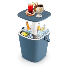 3-in-1 Portable Cooler Bar Table with Bottle Opener and Lift Top Lid for Camping Poolside (Color: Blue)