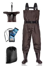 BELLE DURA Fishing Waders Chest Waterproof Light Weight Nylon Bootfoot Waders for Men Women with Boots (Color: brown, size: Men 11 / Women 13)